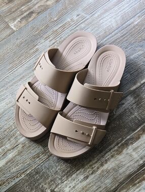 LiteRide By CROCS Neutral Double-Strap Slide Sandals - Beige
